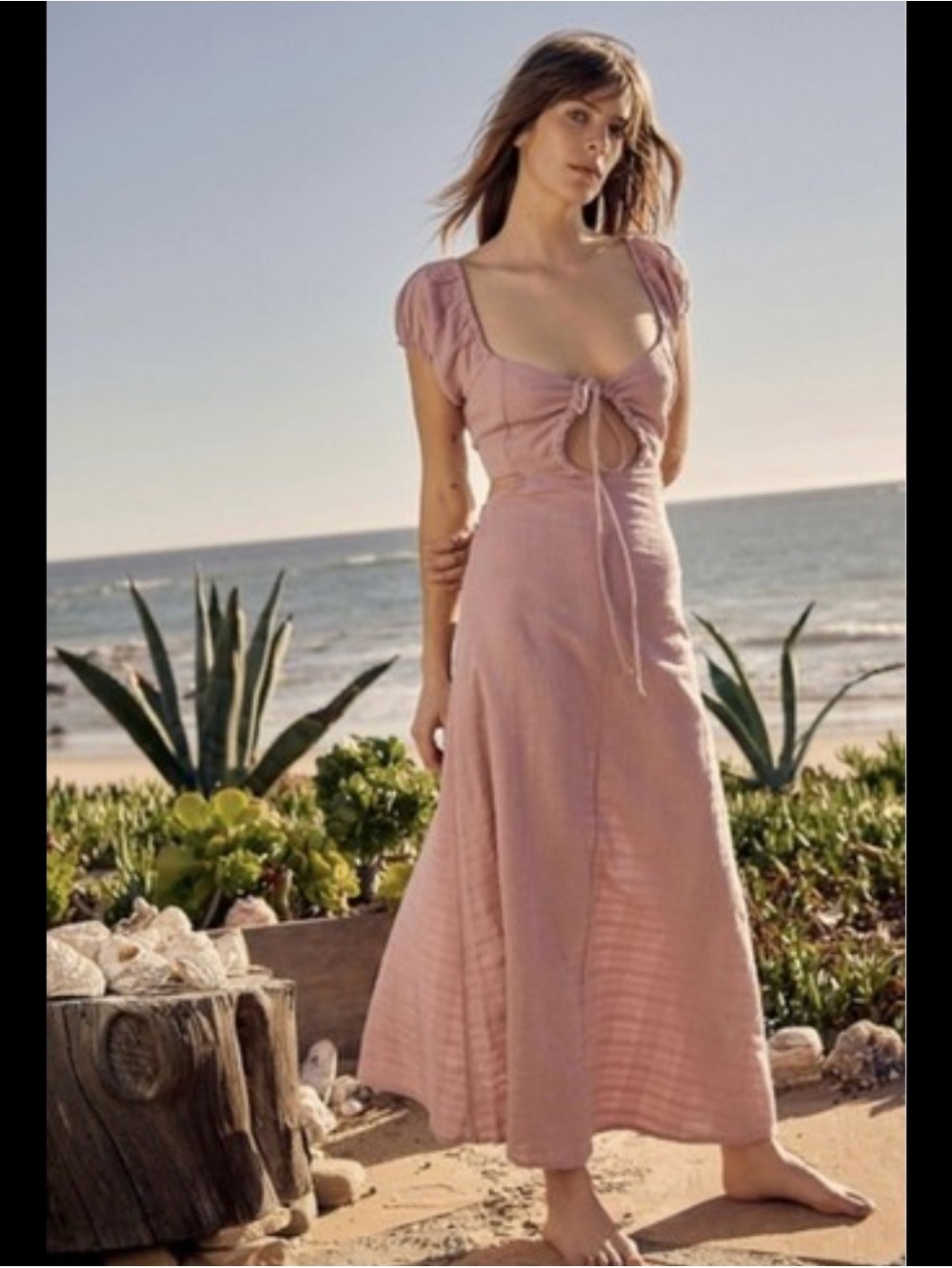 Free People Dusty Pink Tie-Front Maxi Dress